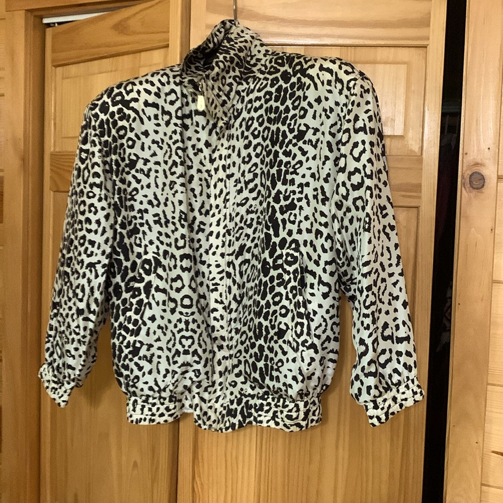 Silk Leopard Print Zip-up Jacket